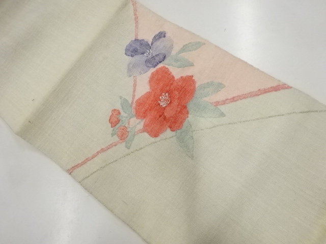 アンティーク　手織り真綿紬花模様織出し名古屋帯